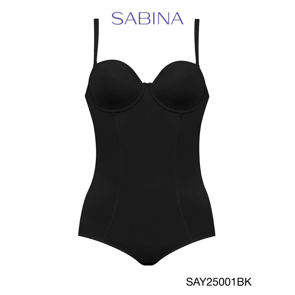 Sabina บอดี้สูทกระชับสัดส่วน มีโครง Medium Support รหัส SAY25001BK - สีดำ