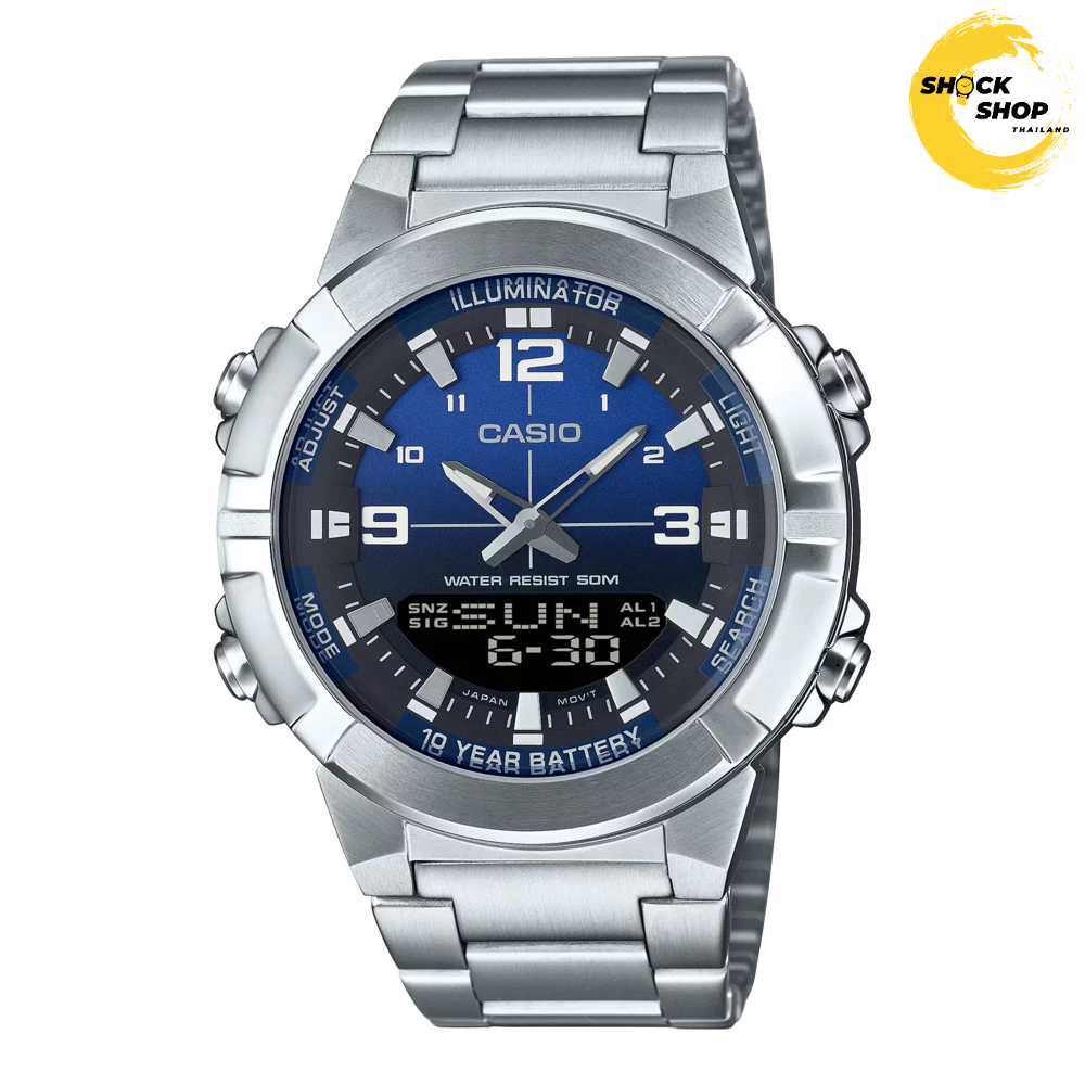 CASIO นาฬิกาผู้ชาย รุ่น AMW-870DA-2A1 สเตนเลสสตีล หน้าปัดสีน้ำเงิน คาสิโอ