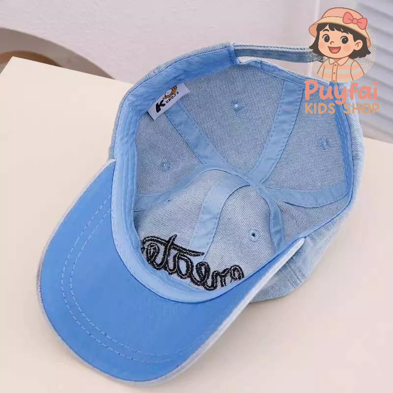 (ส่งด่วน) หมวกเด็ก 2-8 ปี รอบหัว:52-54 cm. หมวกแก๊ปผ้ายีนส์ ฟอกเฟด ปักอักษร Create NEW LIFE หมวกลายอักษร มี 4 สีให้เลือก - รูปที่ 7