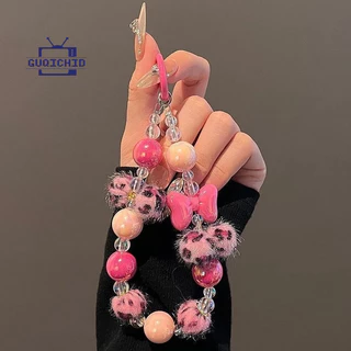 สายคล้องโทรศัพท์มือถือ Anti Loss สายคล้องโทรศัพท์มือถือข้อมือ Ccd เคสโทรศัพท์ลายเสือดาวผีเสื้อพร้อมจี้ลูกปัดรูปกล้อง