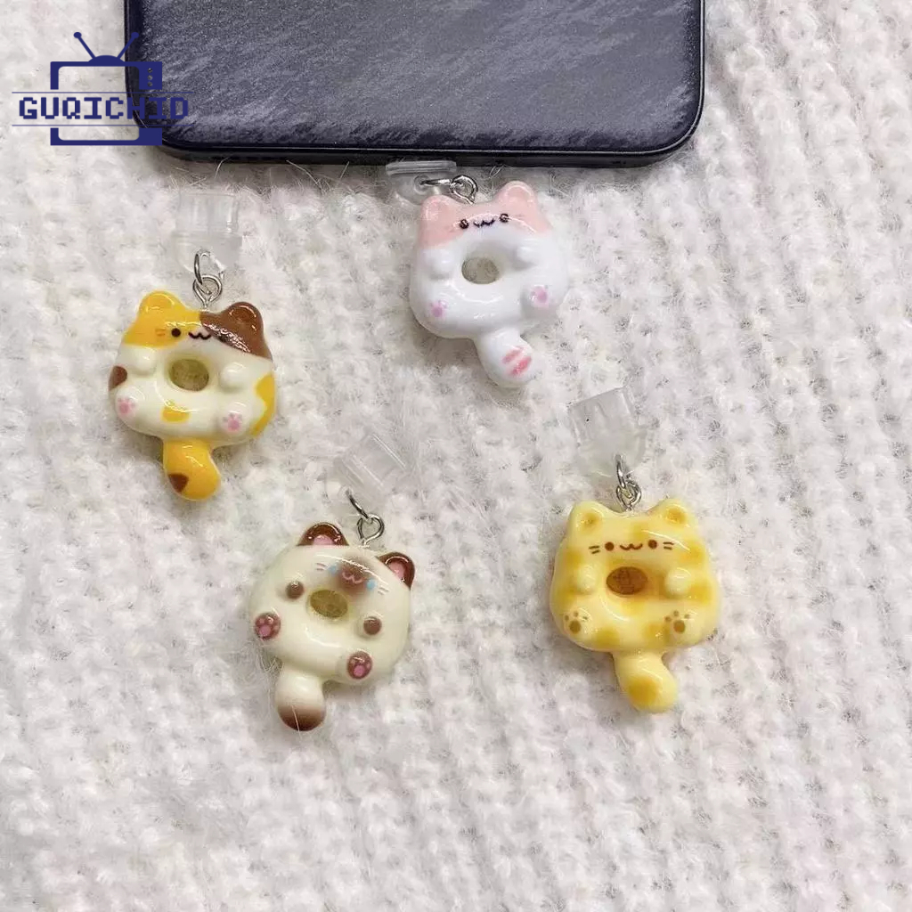 ฝากันฝุ่น /Anti Dust Cap ปลั๊กกันฝุ่นโทรศัพท์เรซิ่นรูปโดนัทรูปลูกแมวน่ารักพร้อมจี้ห้อยพอร์ตชาร์จ (IP/ Type C )