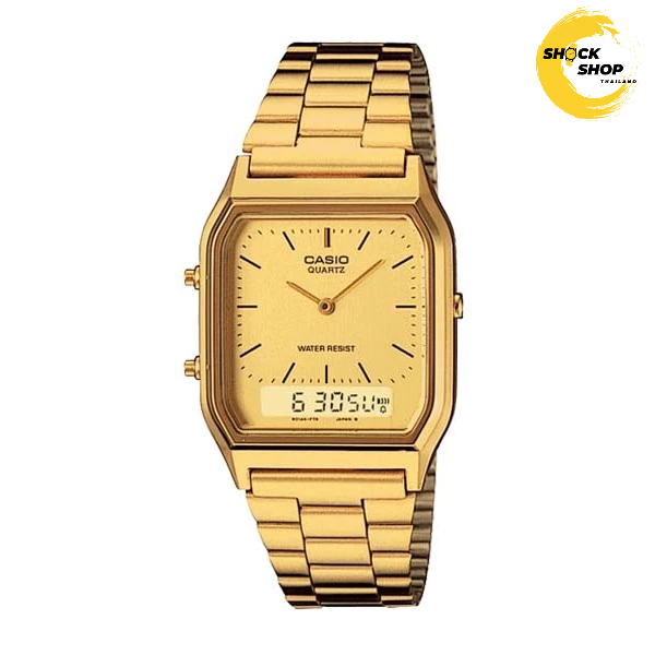 CASIO นาฬิกาข้อมือผู้หญิง 2 ระบบ รุ่น AQ-230GA วัสดุสเตนเลสสตีล สีทอง คาสิโอ