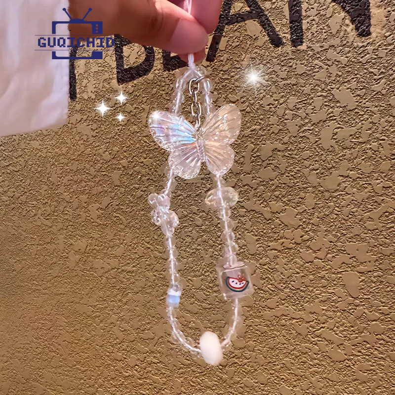 สายคล้องโทรศัพท์มือถือ Ccd เชือกคล้องโทรศัพท์มือ insเชือกคล้อง จี้ห้อยโทรศัพท์ลูกปัดผีเสื้อใสสไตล์สาวน่ารักป้องกันการตก