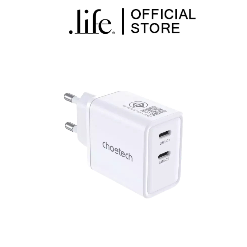 CHOETECH หัวชาร์จ Choetech Dual USB-C Ports PD 45 วัตต์ ปลั๊ก TH สี White By Dotlife
