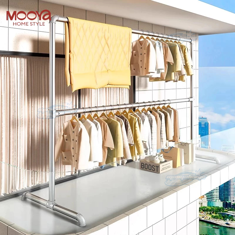 ถูกชั่ว🔥ราวตากผ้า 2 ชั้น 150*50*200CM ราวแขวนเสื้อผ้า ราวแขวนผ้า โครงเหล็ก ราวแขวน ตากผ้าคอนโด มินิมอล เเขวนได้ 55 ตัว