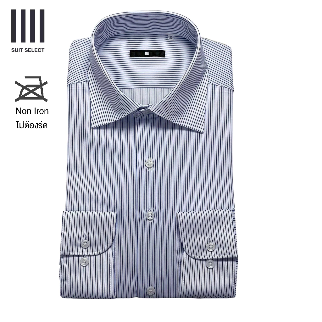 SUIT SELECT 4S Non-iron Shirt (Navy)  เสื้อเชิ้ตสีน้ำเงินลายทาง ซักเครื่องได้ ไม่ต้องรีด รุ่น 4STRBL-2507