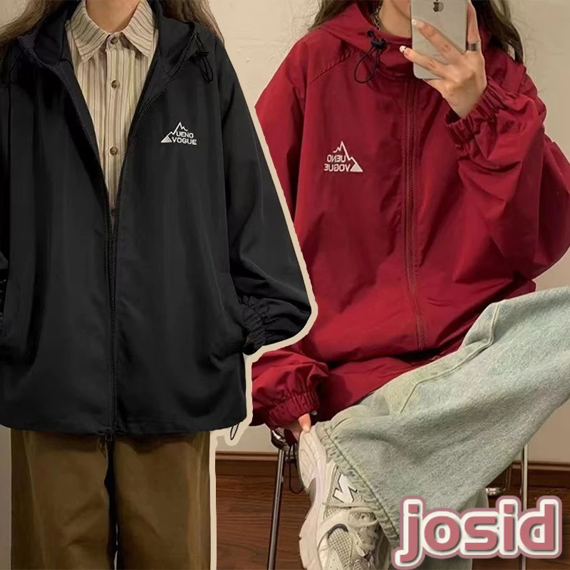 ปักซิปคลุมด้วยผ้าแจ็คเก็ตกลางแจ้งผู้หญิงเสื้อบางสไตล์อเมริกันย้อนยุคหลวมแจ็คเก็ต JD