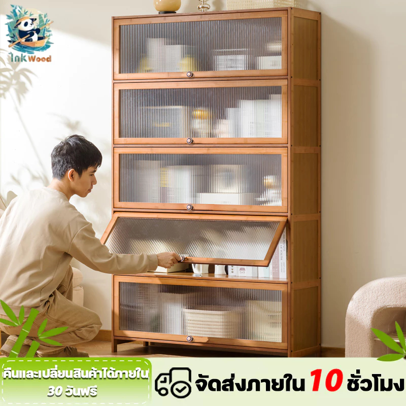 ตู้เก็บอาหาร ตู้ไม้วางจานชามในครัว ตู้เก็บของโปร่งใส กันฝุ่น ตู้ใส่จานชาม มัลติฟังก์ชั้น