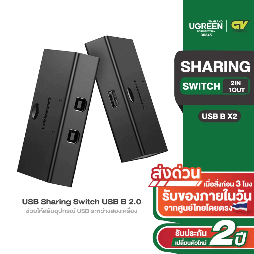 UGREEN USB 2.0 Sharing Switch 2x1 Black รุ่น 30345