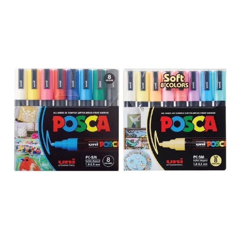 Uni ปากกา ปากกามาร์คเกอร์ Posca PC-5M 8 สี จำนวน 1 เซต