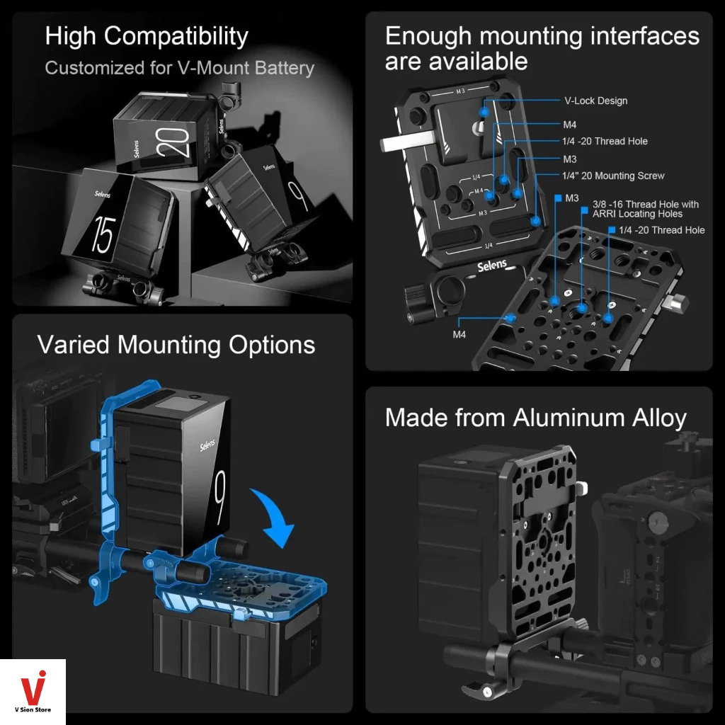 พร้อมส่ง Selens V-Mount Battery Plate with Dual 15mm Rod Clamps - รูปที่ 4