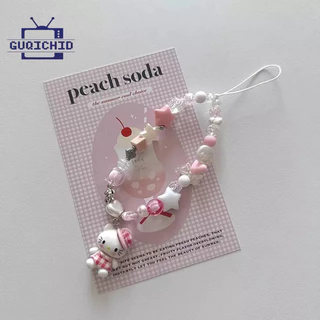 สายคล้องโทรศัพท์มือถือ Ccd เชือกคล้องโทรศัพท์มือ สายคล้องข้อมือรูปแมวน่ารักพร้อมลูกปัดทำมือสำหรับเด็กผู้หญิง Anti-Lost