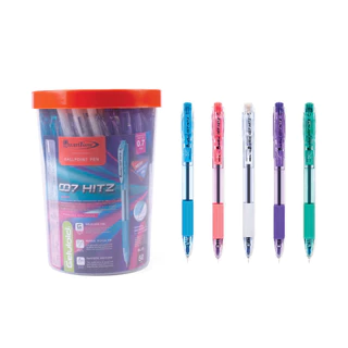 Quantum ปากกาลูกลื่น รุ่น 007 Hitz 0.7 มม. หมึกน้ำเงิน (Low Viscosity) - กระปุก 50 ด้าม