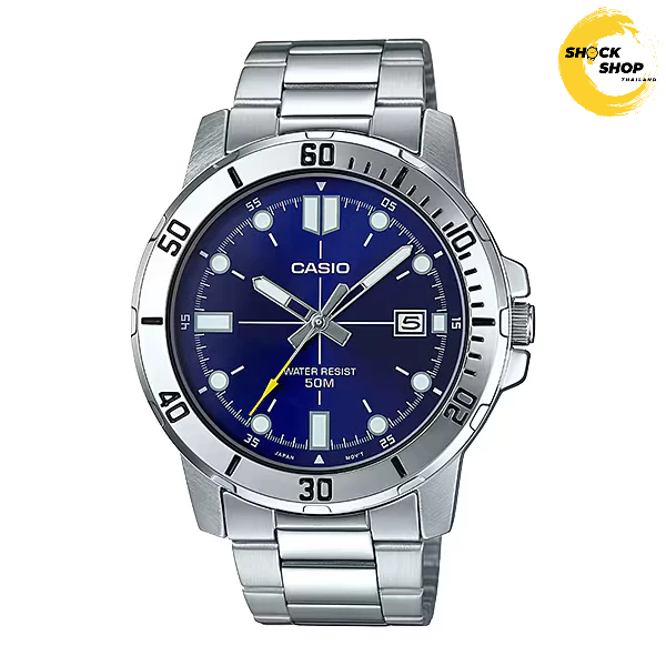 CASIO นาฬิกาผู้ชาย รุ่น MTP-VD01D-2E สเตนเลสสตีล หน้าปัดสีน้ำเงิน คาสิโอ