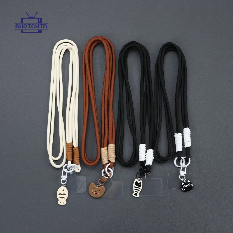 เชือกเส้นเล็กไหล่ สายคล้องโทรศัพท์แบบยาว Anti-Lostโซ่ยาว เคสโทรศัพท์แบบคล้องไหล่ลายแมวดำขาวพร้อมจี้ห้อยกล้อง