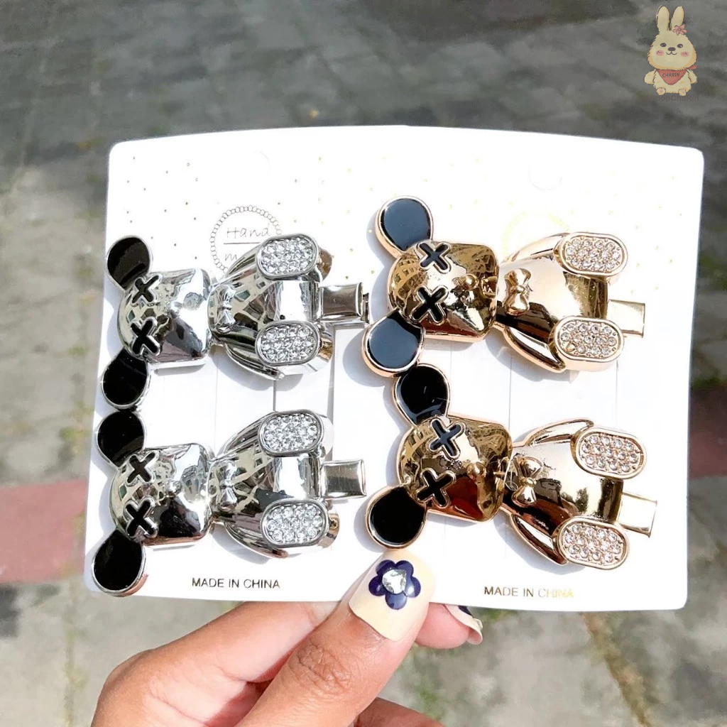 กิ๊บคู่ 2 ชิ้น กิ๊ฟ กิ๊บติดผม งานแบรน งานติดเพรช สีเงิน สีทอง งานขนมิ้งค์ พร้อมส่ง [ถ่ายจากงานจริง] - รูปที่ 4