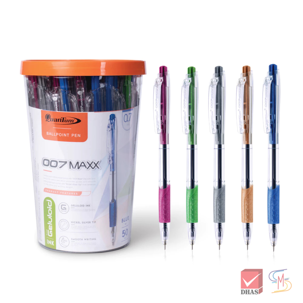 Quantum ปากกา ปากกาน้ำเงิน ปากกาโหล ปากกาลูกลื่น เจลลูลอยด์ 007 Maxx 0.7 น้ำเงิน จำนวน 50 ด้าม