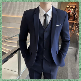 【4 ชิ้น】 ชุดสูทผู้ชายเซ็ท  สูท + เสื้อกั๊ก + กางเกงขายาว+เสื…