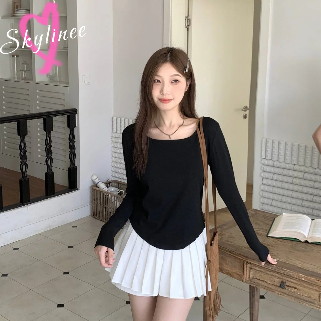 SALE เสื้อยืดแขนยาวผู้หญิงฤดูใบไม้ร่วงฤดูหนาวที่ผิดปกติเพรียวบางนักเรียนเสื้อเชิ้ตสั้น ๆ สั้น ๆ SL
