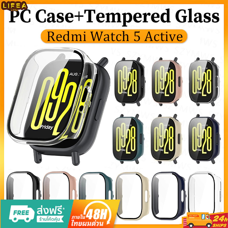 สําหรับ Redmi Watch 5 Active Lite PC Case + Glass Protector Case ป้องกันการตกสีสันกระจกนิรภัย Protector Cover ป้องกันรอย