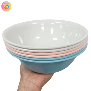 ชามเมลามีน ขนาด 8 นิ้ว ชามก๋วยเตี๋ยวทรงปากบาน สีขาว สีชมพู สีฟ้า เนื้อหนา (ชุด 6 ใบ)