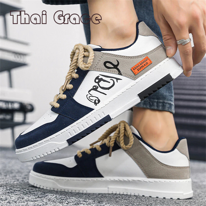 TG 🔥พร้อมส่ง🚚 รองเท้าผ้าใบหุ้มข้อต่ำของผู้ชาย รองเท้านักเรียนผูกเชือกหัวมนลำลอง แบน กันลื่น น้ำหนักเบา ระบายอากาศ