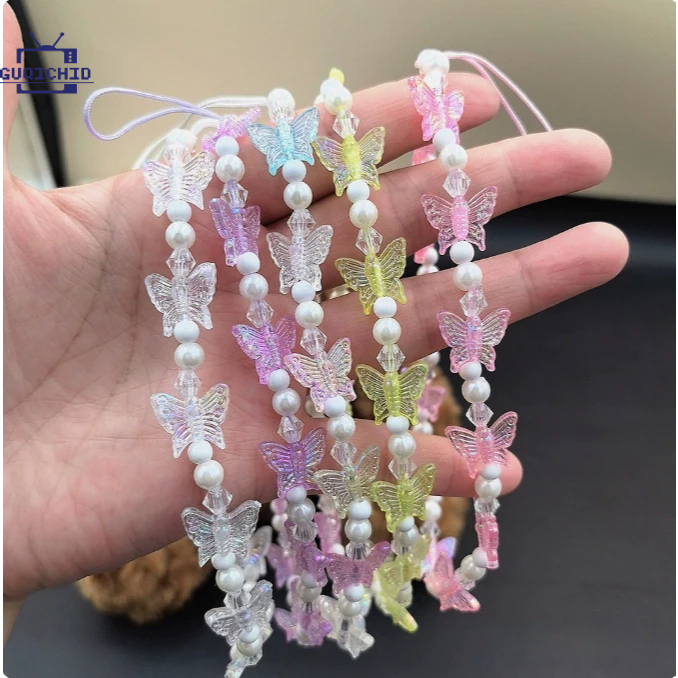สายคล้องโทรศัพท์มือถือ ins สายคล้องโทรศัพท์รูปผีเสื้อแฟนตาซีสีสันสดใสสไตล์เกาหลีสำหรับเด็กผู้หญิง
