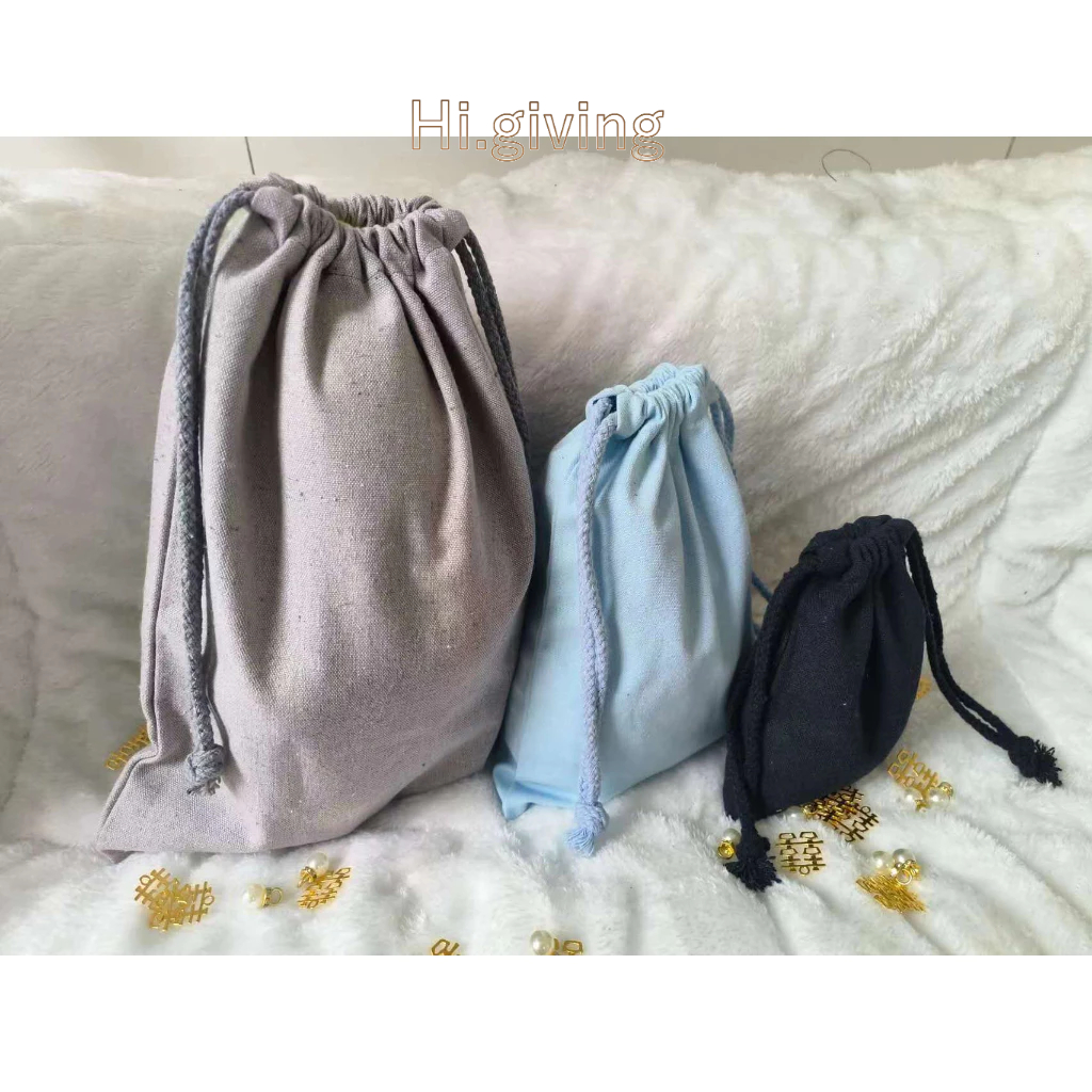 HI ถุงหูรูด ผ้าลินินหลากสี หลายขนาด ขนาด25*32ซม.(พร้อมส่ง)