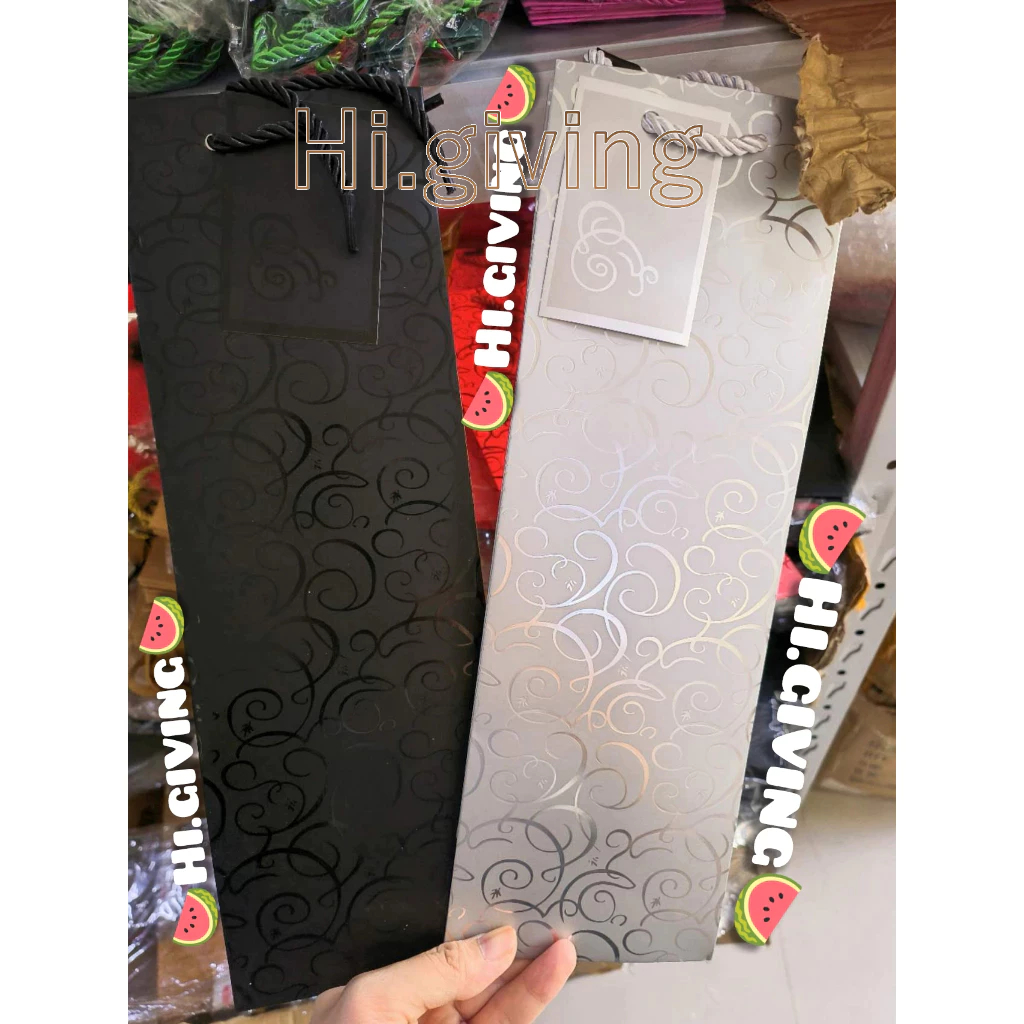 🍉HI🍉 ถุงกระดาษใส่ขวดไวน์ กระดาษหนา ใส่ไวน์ ลายไทยพร้อมป้าย สินค้าพร้อมส่ง ราคาถูก