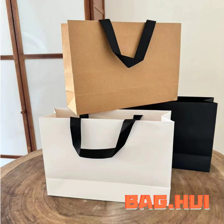 🍒🍒BH ถุงกระดาษคราฟท์ หูริบบิ้น ใส่ของใช้ทั่วไป ใส่สินค้า กระดาษหนา รูปทรงสวย พร้อมส่ง