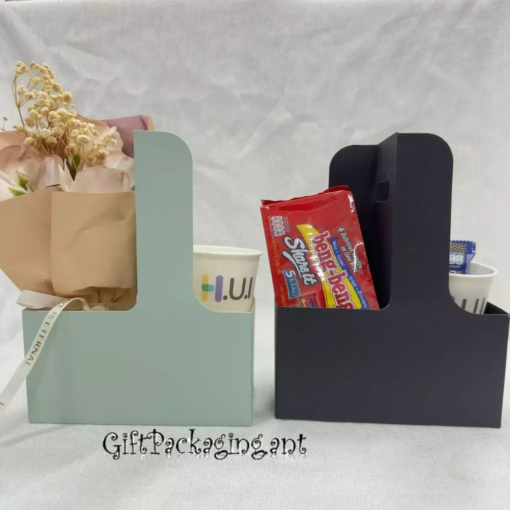 พร้อมส่งจากไทย..กระเช้าจัดช่อดอกไม้ กระเช้าของขวัญ ถุงกระดาษ แบบ2ช่องถือ - รูปที่ 3