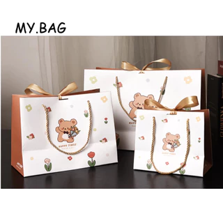 🌷🌷BAG🌷🌷 ถุงกระดาษหูหิ้ว ถุงใส่ของขวัญ HAPPY TIMES ถุงกระดาษน่ารัก ผูกโบว์