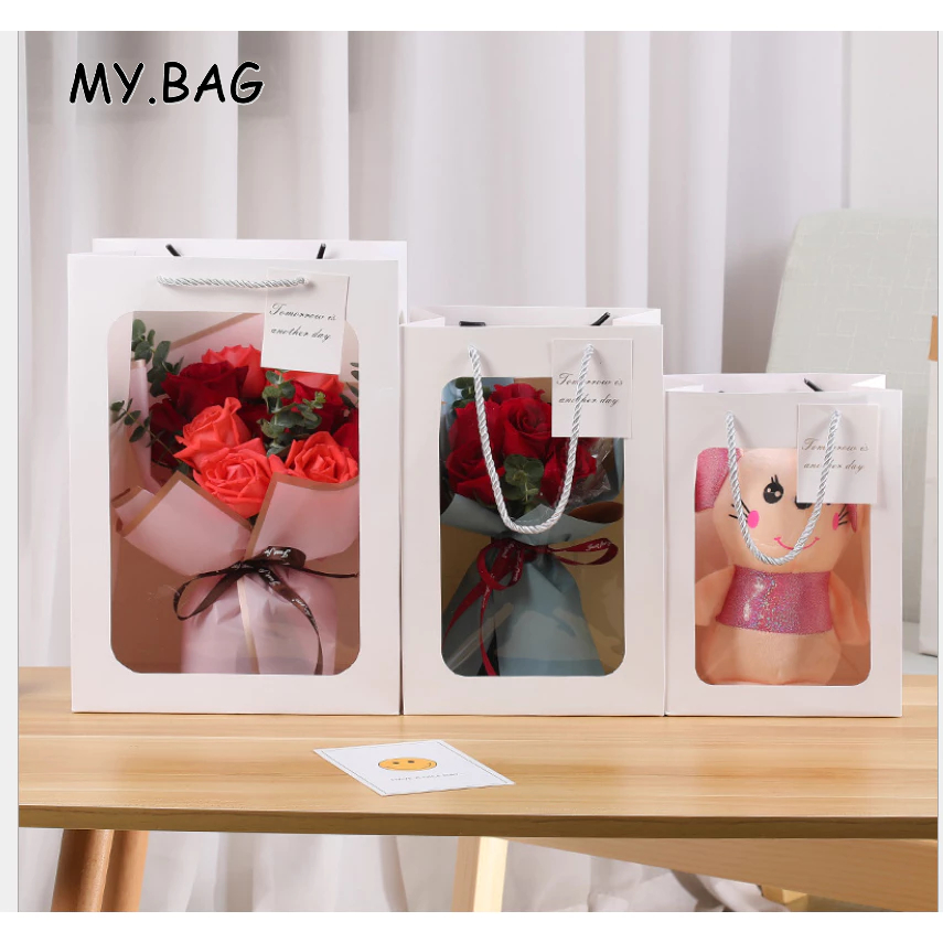 🧸🧸BAG🧸🧸 ถุงกระดาษ หน้าใส ใส่ตุ๊กตา ช่อดอกไม้ ของขวัญ รับไหว้
