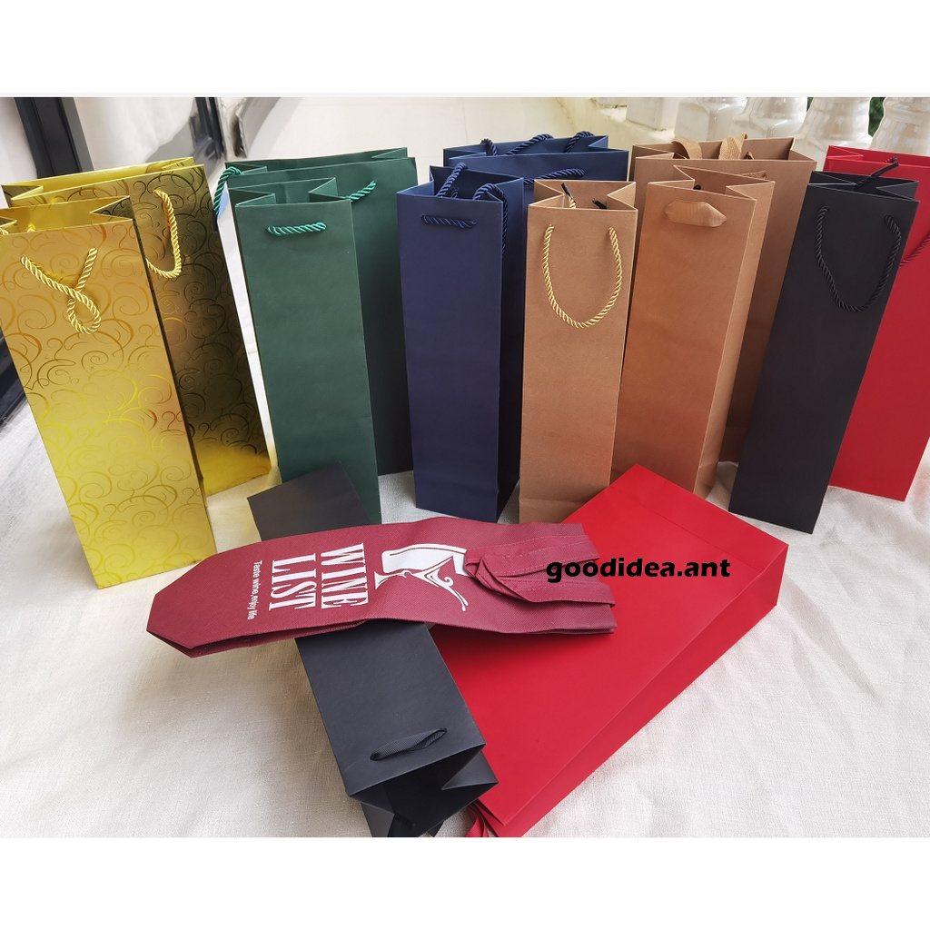 GIDA✏️ 10-20 ใบ/แพ็ค ถุงไวน์กระดาษ ใส่ขวด ถุงกระดาษคราฟท์ทรงยาว ใส่ของขวัญ