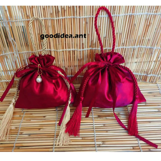 GIDA✏️ถุงของขวัญ ถุงผ้าใส่ของ กระเป๋าหูรูดสีแดงตรุษจีน