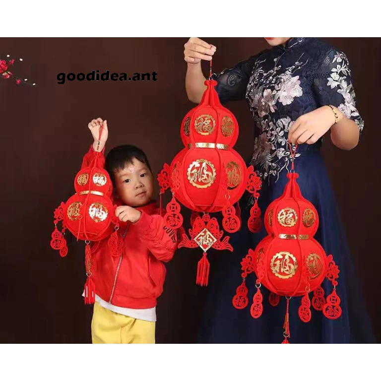 GIDA✏️พร้อมส่ง โคมแดง โคมเต็งลั้ง ตรุษจีน ทรงน้ำเต้าทองมงคล อักษรจีนทอง