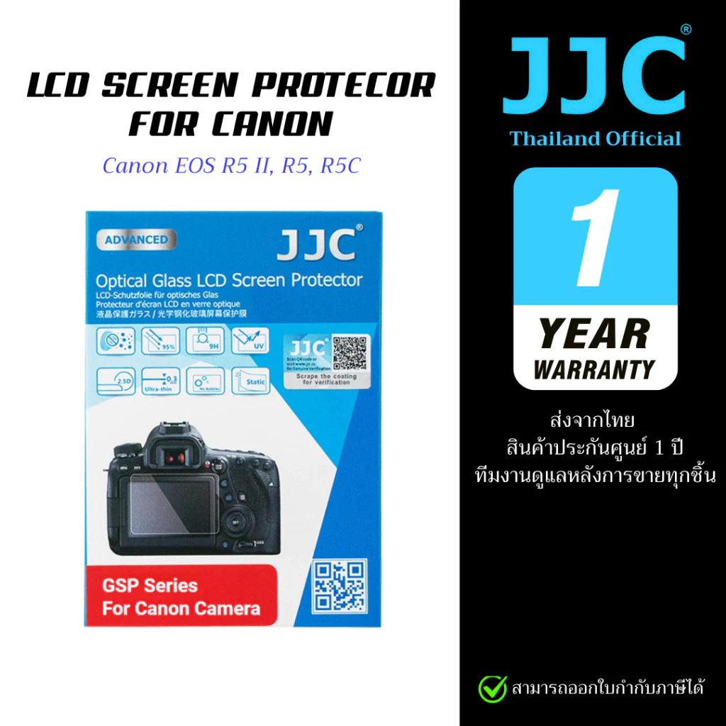 JJC ฟิล์มกระจกกันรอยกล้องแคนนอน Canon EOS R5II, R5, R5C (ประกันศูนย์ไทย)