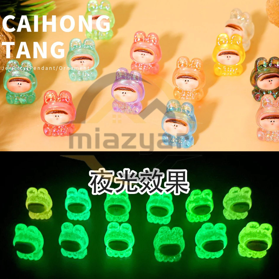 😍COD😍1 ชิ้น Luminous Glow Mini Bunny 3D เรซิ่น Charms สําหรับ DIY