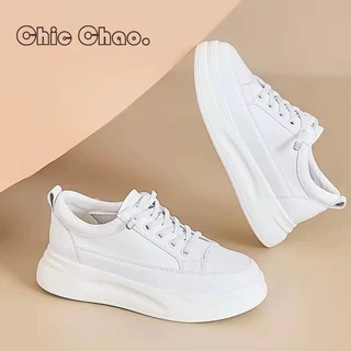 🧡จัดส่งทันที🧡 รองเท้าสีขาวสำหรับผู้หญิง รองเท้าผ้าใบพื้นนุ่มลำลองสำหรับนักเรียนสไตล์เกาหลี สูงขึ้น 5 ซม