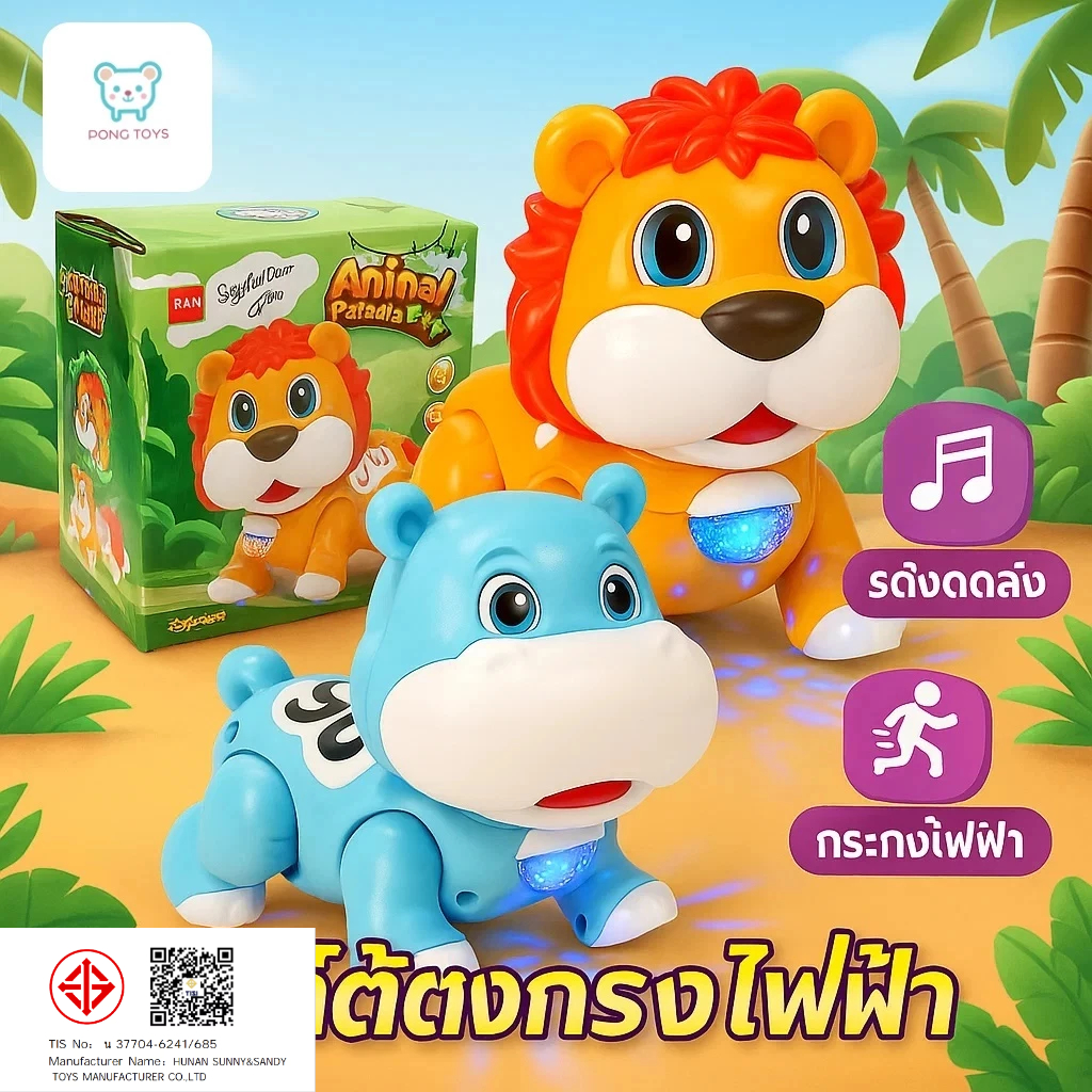【ของเล่นคลานมีเพลง 】สิงโตน้อย+ฮิปโปไฟกระพริบ ✨ของเล่นเสริมพัฒนาการ 6เดือน-3ขวบ วัสดุนุ่มปลอดภัย‼️  🌟 ของขวัญวันเกิดเด็ก
