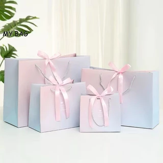 🌷🌷BAG🌷🌷 ถุงกระดาษ ถุงของขวัญ สีฟ้าชมพู สวยๆ พร้อมโบว์ผูก