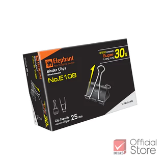 Elephant คลิปหนีบกระดาษ คลิปดำ E108 และ E109 จำนวน 1 กล่อง
