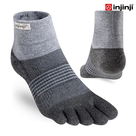 INJINJI ถุงเท้าวิ่งแยกนิ้ว TRAIL MW MiniCrew GRANITE เทรลข้อสั้น สีเทา ของแท้