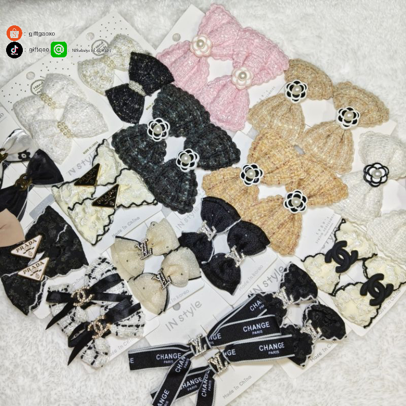 พร้อมส่ง กิ๊บหนีบผมโบว์คู่ ติดอะไหล่ กิ๊บหนีบโบว์ผ้าทวิต ผ้าปักลาย ฯลฯ ราคาต่อคู่