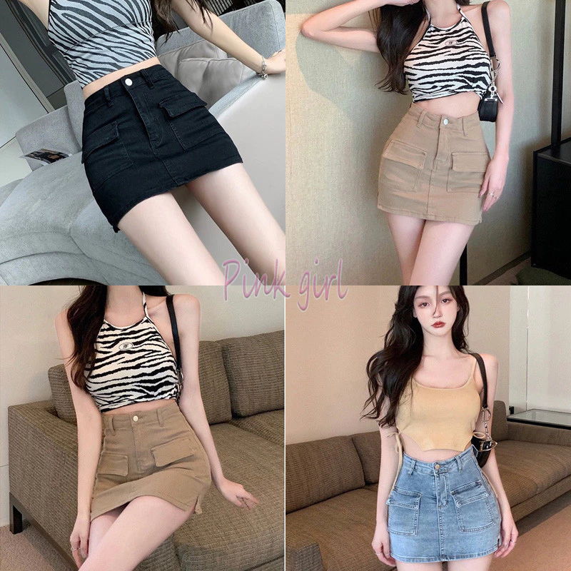 💋Pink girl💋พร้อมส่ง กระโปรงกางเกงยีนส์สั้น ใส่แล้วสวยปังมาก "197/1987-NZ"