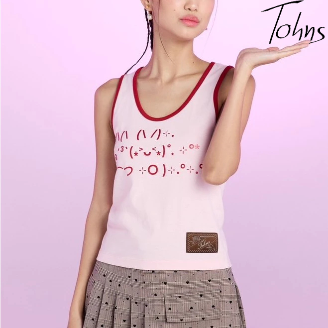 Tohns Kawaii Kaomoji Tank Top  เสื้อแขนกุดลายคาโอโมจิสุดคิวท์ 💖ด้านหน้าสกรีนลาย Kaomoji เพิ่มความน่า