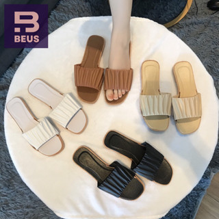 ส่งเร็วรองเท้าแตะผู้หญิงแฟชั่นหนังนิ่มมาก ออกแบบรอยย่นเกาหลี…