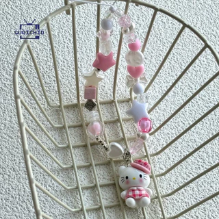 สายคล้องโทรศัพท์มือถือ Ccd เชือกคล้องโทรศัพท์มือ สายคล้องข้อมือรูปแมวน่ารักพร้อมลูกปัดทำมือสำหรับเด็กผู้หญิง Anti-Lost