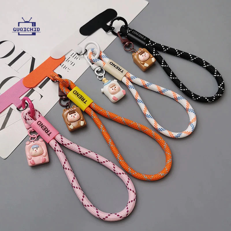 สายคล้องโทรศัพท์มือถือ สายคล้องโทรศัพท์มือถือสายคล้องโทรศัพท์แบบทอลายการ์ตูนสั้นสำหรับกลางแจ้ง