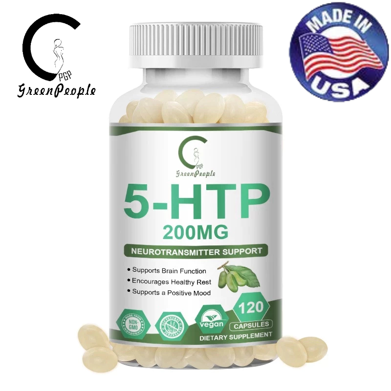 GPGP Greenpeople 5-HTP 200mg ຊ່ວຍຮອງຮັບ Neurotransmitter ລະດັບພຣີມຽມ ກັບ Niacinamide ວິຕາມິນ B-3 B-6 ແລະ Glycine (ຮອງຮັບການນອນ)